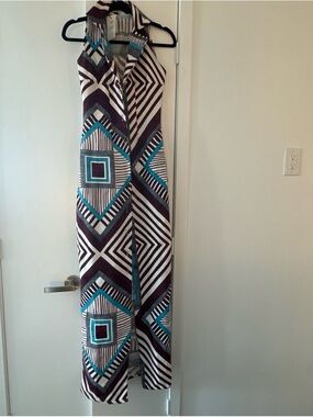 Sleeveless Geometric Maxi Dress in Brown & Teal